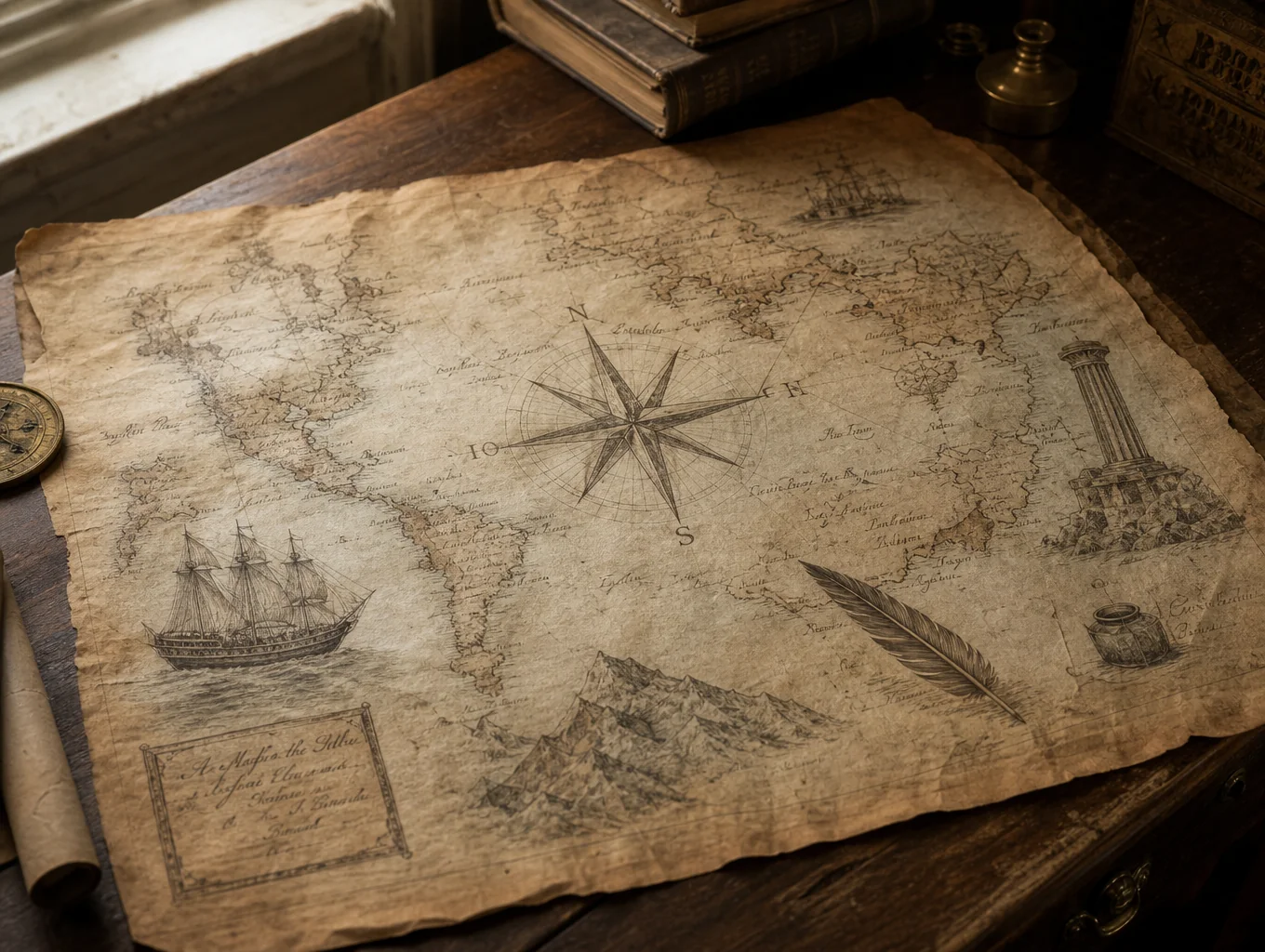 Ancient parchment map showing historical trade routes and religious centers