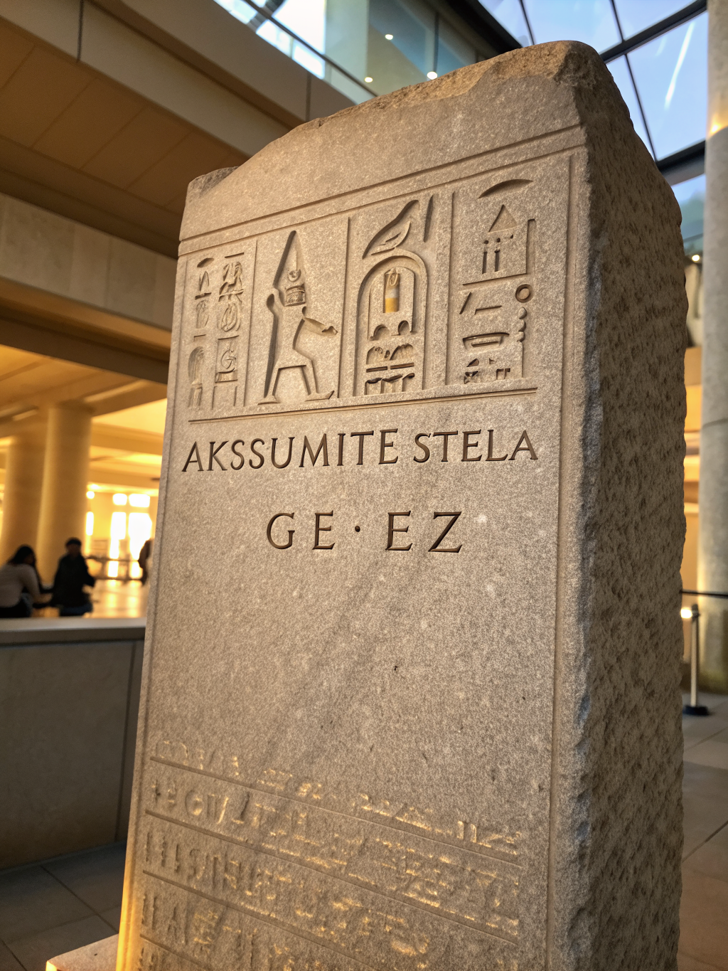 Tall rounded black basalt monument inscribed with ancient Northwest Semitic text