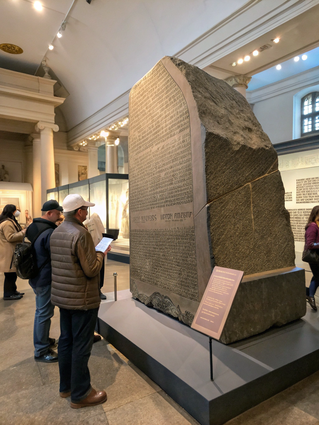 The Rosetta Stone trilingual stele on display
