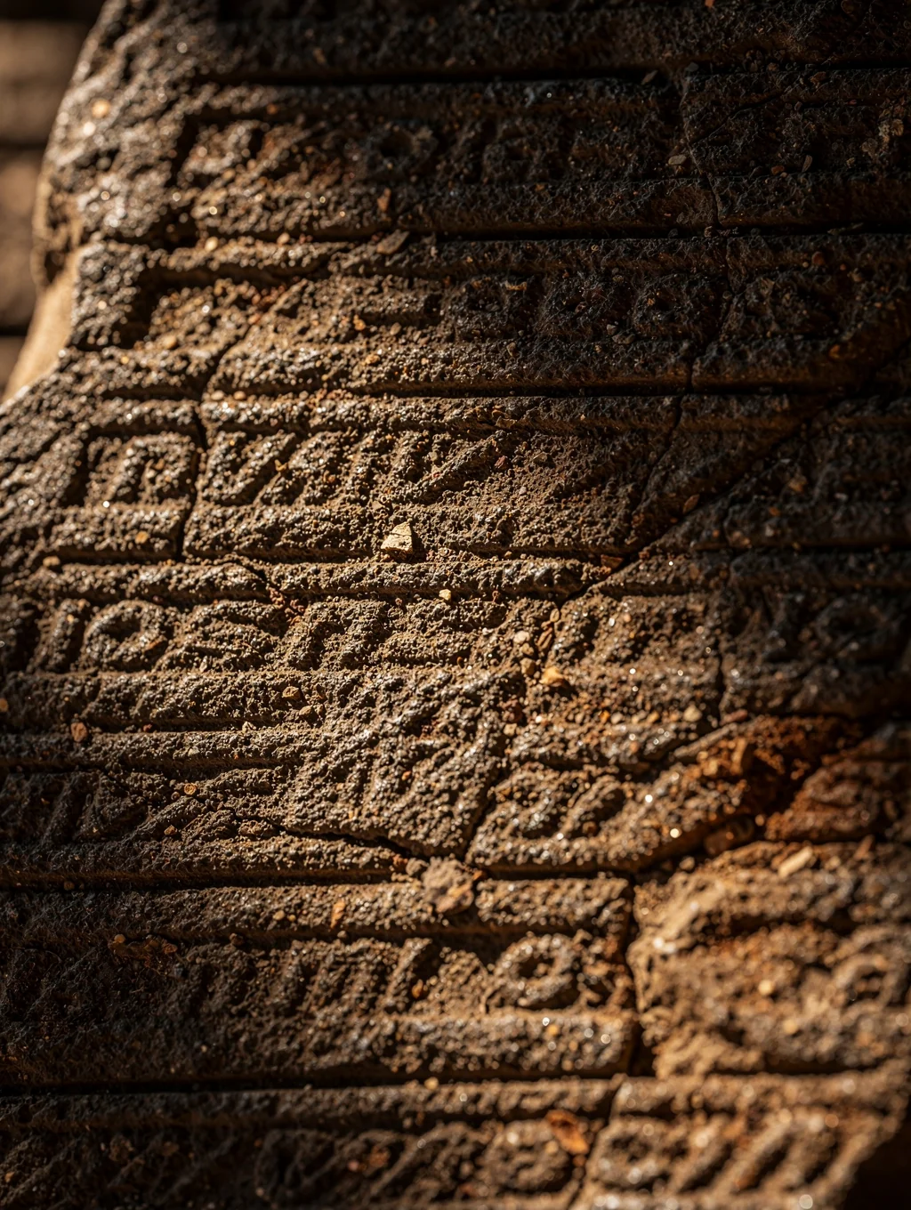 Basalt fragment inscribed with ancient Old Aramaic monumental lettering