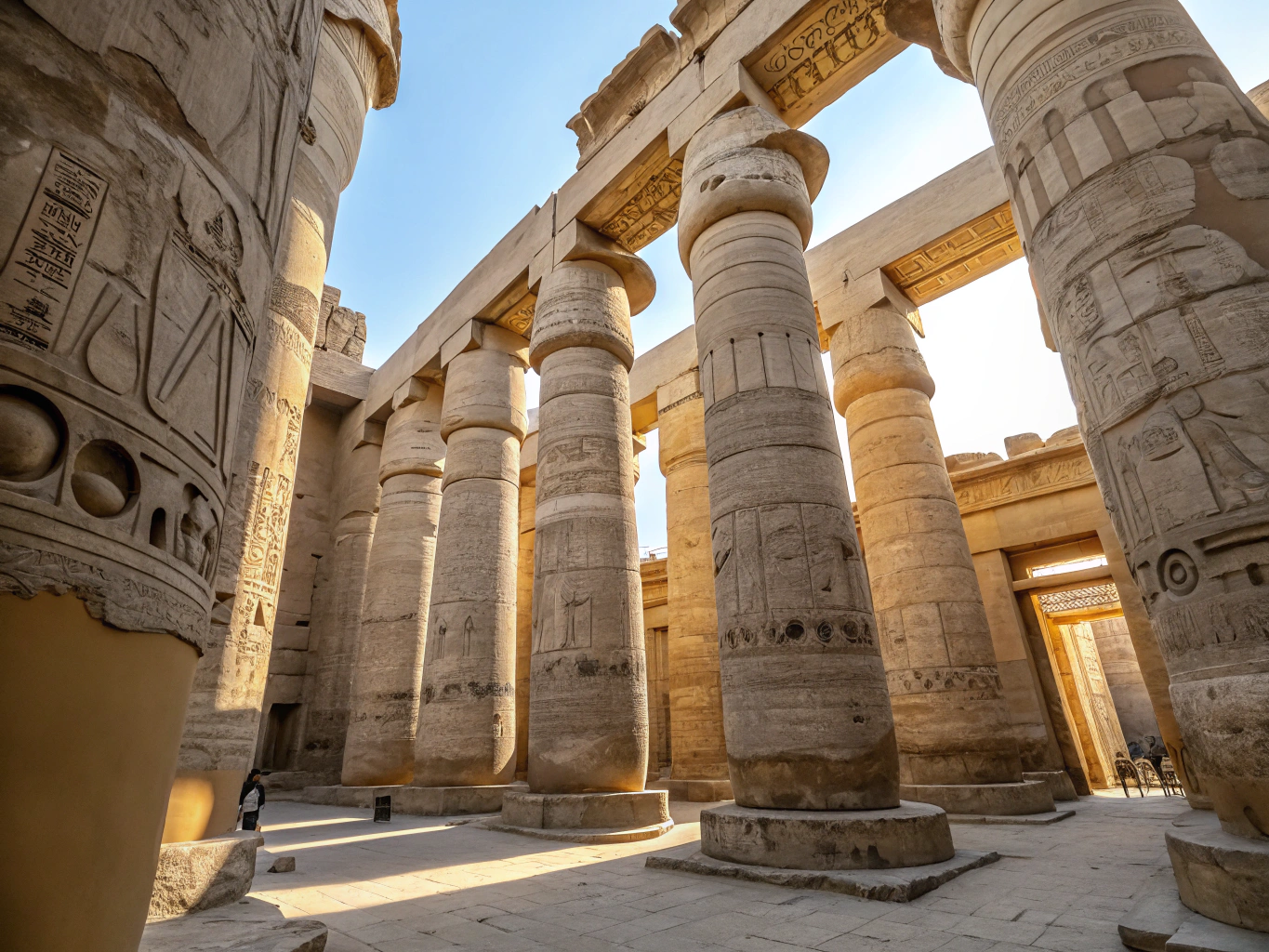Towering papyrus-shaped stone columns of the Great Hypostyle Hall at Karnak