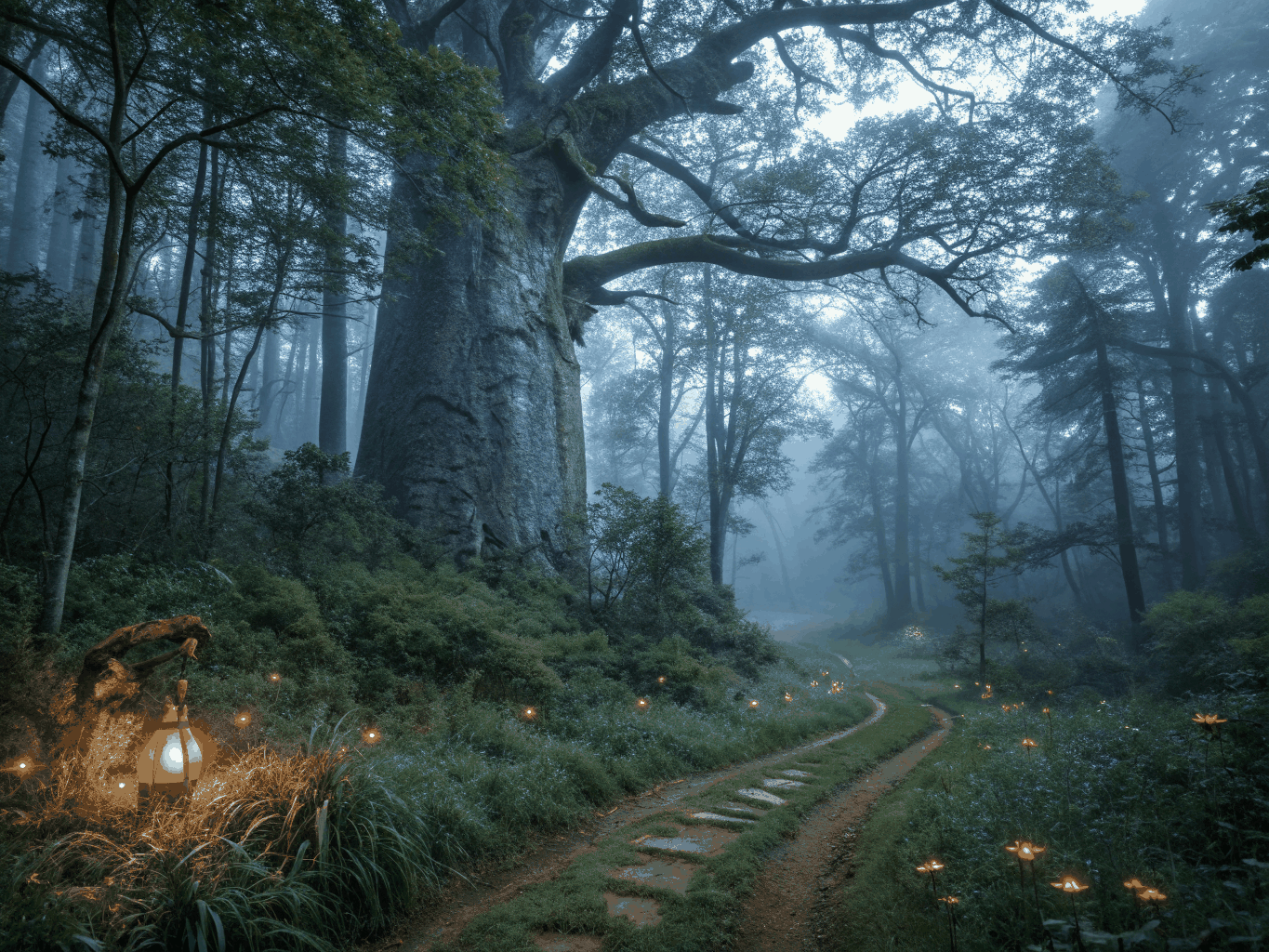 Ancient Yoruba sacred grove and stone ancestral markers in West Africa