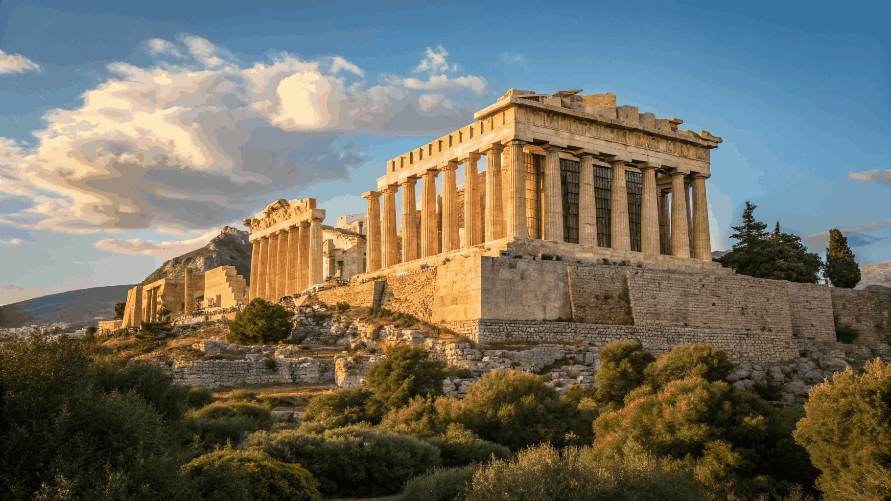Marble columns of the Parthenon temple on the Athenian Acropolis