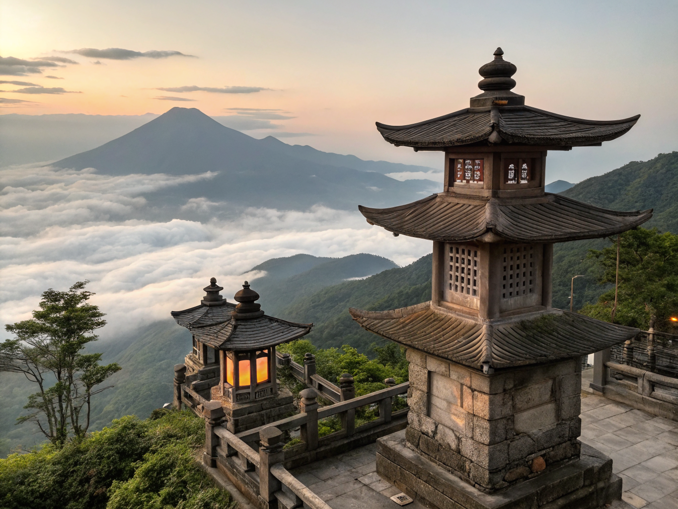 Wudang Mountain ancient Taoist temple complex on mist-covered peaks